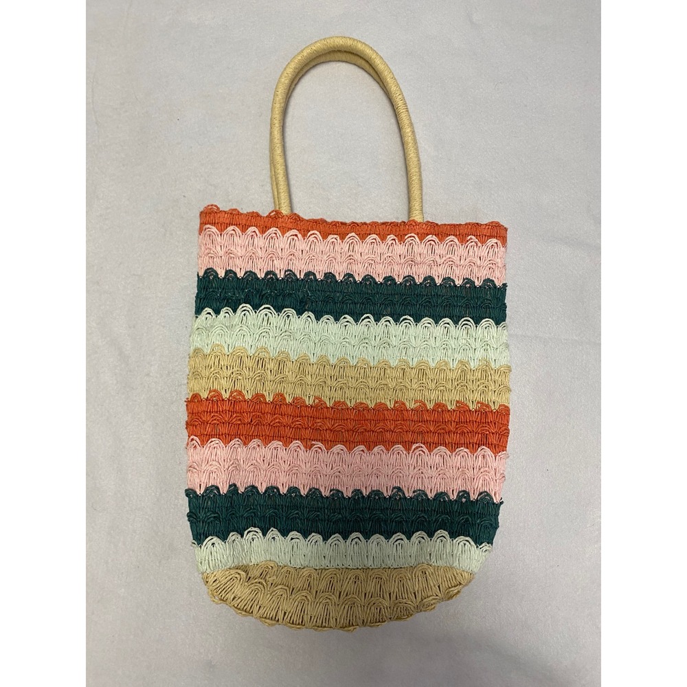 Art Class Striped Straw Tote Bag with Rope Handles Colorful‎ Beach Summer